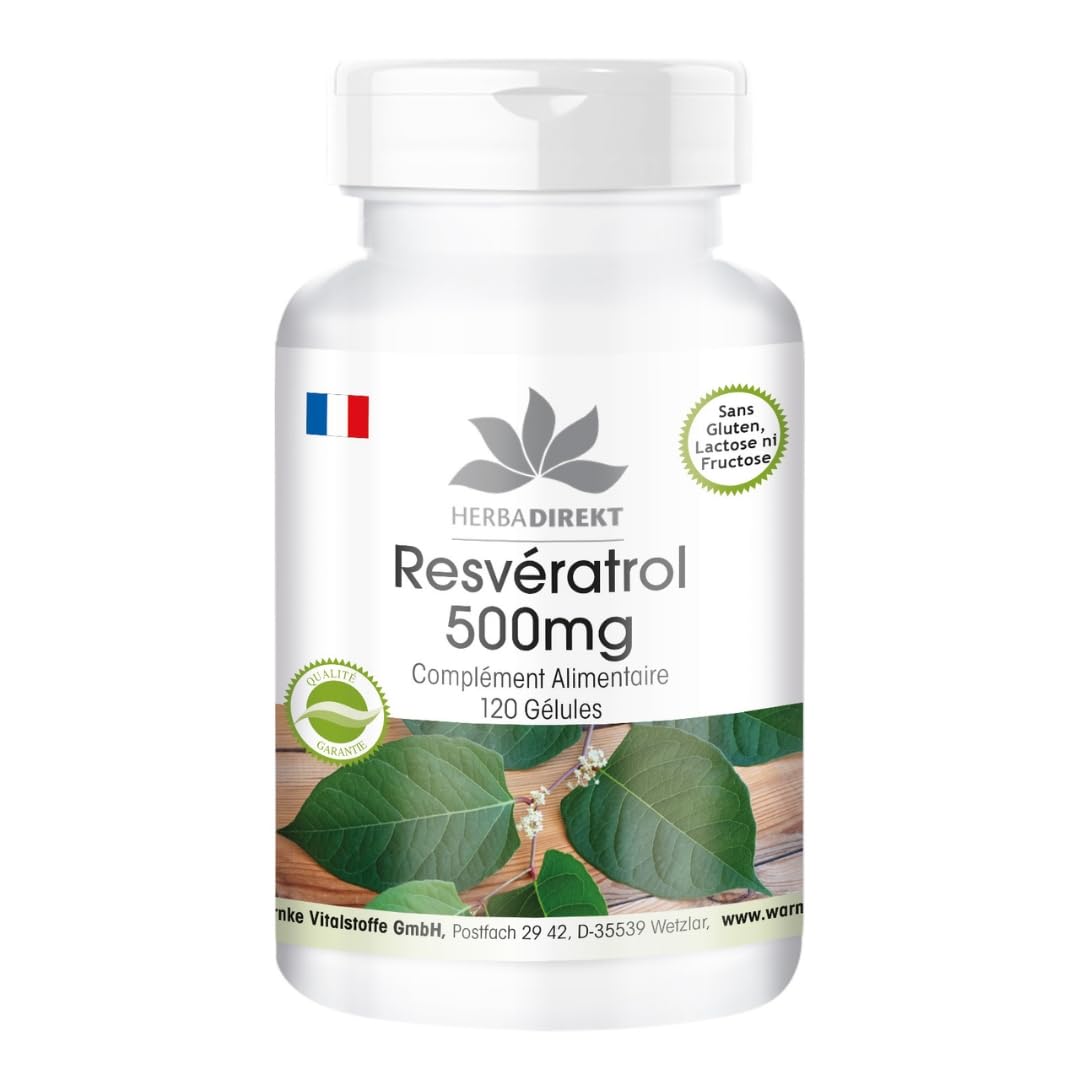Resvératrol 500mg - extrait de la racine renouée du Japon - polygonum cuspidatum - hautement dosé - végan - 120 gélules | Herba Direkt - Qualité des pharmacies allemandes