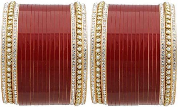 S.D. Trades Maroon Silver With White Pearls And Silver Stones Designer Chura Bridal Dulhan Punjabi Choora Fashion Jewellery Chuda Set Regular Wear Chura (Size -2.6) (B0B5HKY8M5) Amazon Price History, Amazon Price Tracker