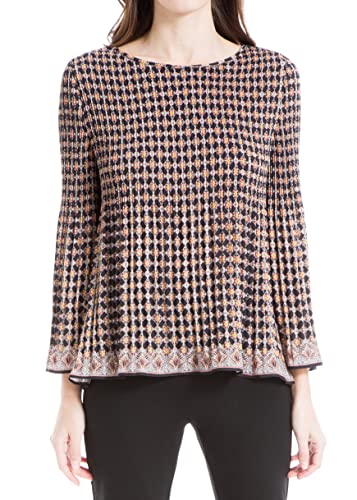 Max Studio Women's Crepe Pleated Blouse, Black/Blush Med Nouveau Kaleidoscope, Small #TOP24