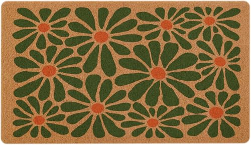 yueyaer Cute Boho Door Mat Retro Floral Outdoor Welcome Mats Outside Entrance Non Slip Doormat Porch Back Door Home Decor(17X30in Green Flower)