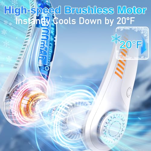 JMOSTRG Neck Fan Rechargeable - Portable Personal Fan with Neck Support, 5 Speeds Full Surround Cooling, Battery Operated Bladeless Fan Quiet Lightweight for Travel, Gifts for Men Women - Image 3