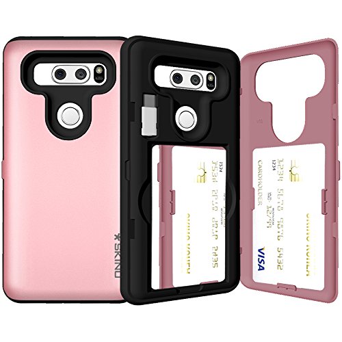 LG G6 Case, LG G6 Card Case, SKINU [USB Type C] [Rose Gold] [Shockproof] [Dual Layer] [Card Slot] [Drop Protection] [Wallet] with Mirror and Adapter for LG G6 - Rose Gold