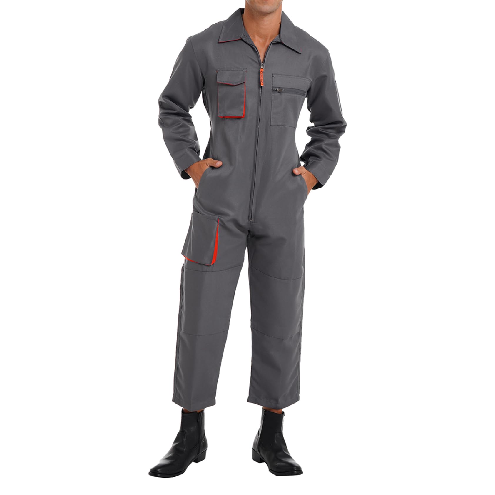 Uomo Tuta da Lavoro Manica Lunga Cerniera Tuta Multitasca Abbigliamento da Lavoro S-4XL