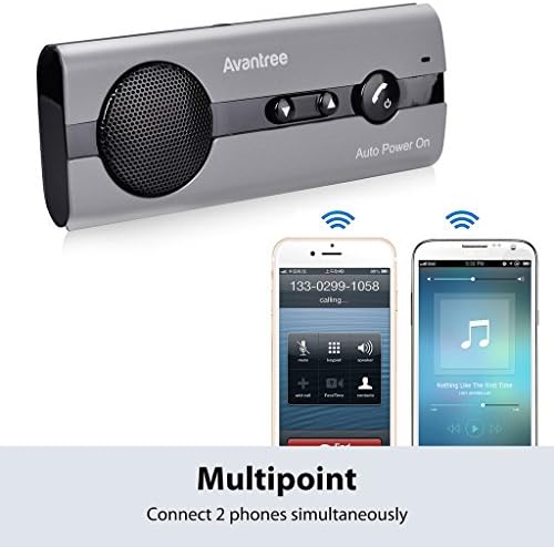 Avantree 10BS Hands Free Bluetooth Visor Car Kit with Auto Power On Motion Sensor, Wireless in Car Speakerphone Supports GPS, Music, Compatible with iPhone, Samsung, and Smartphones