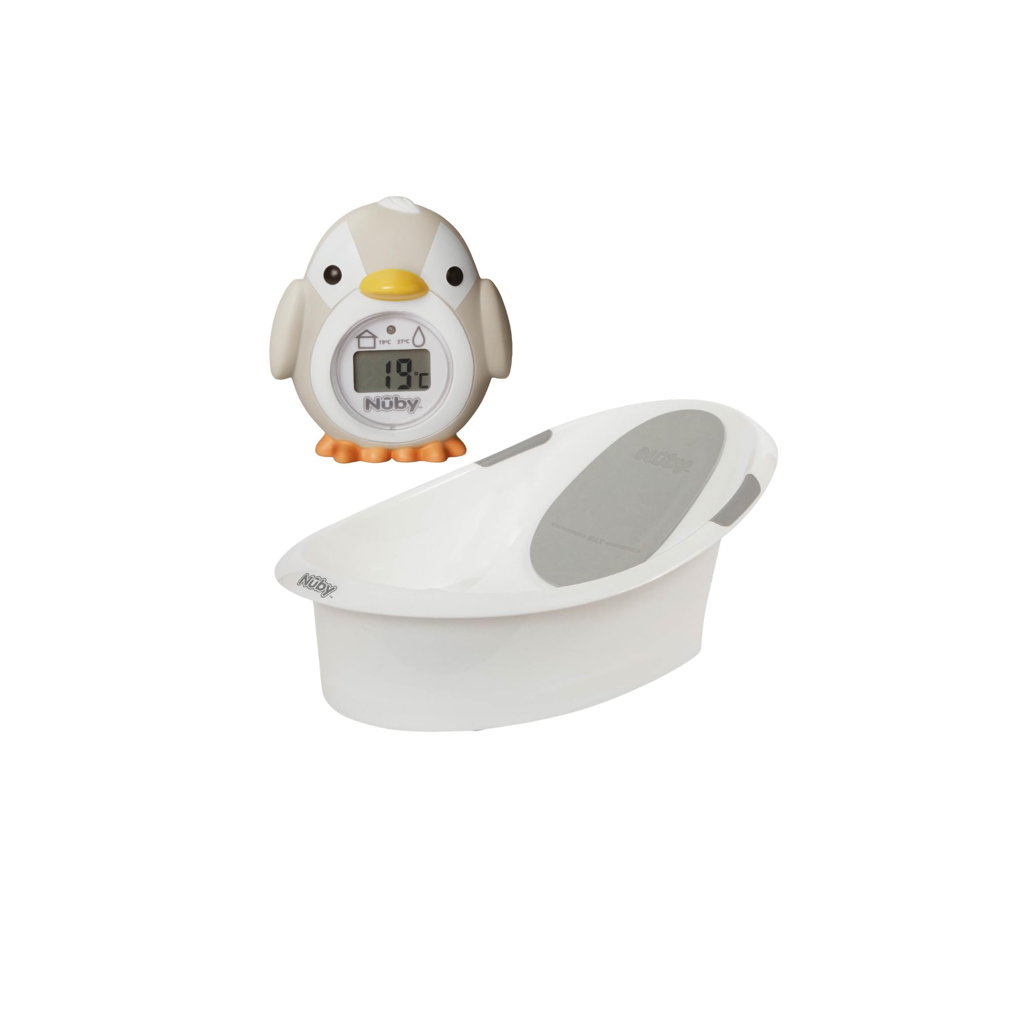 Nuby Thermomètre de Bain Bébé Pingouin + Dr. Talbot’s Baignoire avec Support Antidérapant