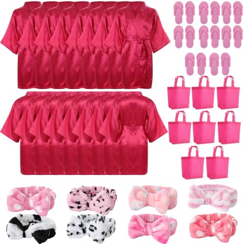 Miniatura 3 de Kit De Fiesta De Spa De 32 Piezas: Incluye 8 Kimonos De Satén, 8 Diademas De Spa, 8 Pantuflas De Espuma Y 8 Bolsas Para Fiestas De Pijamas De Niños, Fiestas De Pedicura Y Diversión En El Salón De