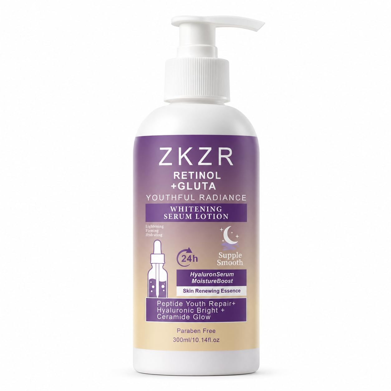 Retinol Body Lotion for Women, Gluta Serum Moisturizer with Hyaluronic Acid, 24hr Moisture & Hydration, For All Skin Types, 10 fl oz,1pc
