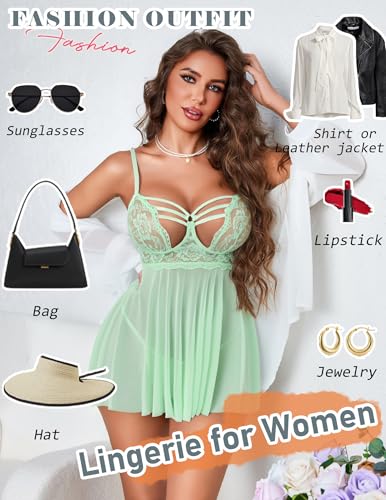 Image of Avidlove Women Lingerie Lace Babydoll Sexy Chemise Nightwear Teddy V Neck Sleepwear Boudoir Outfits