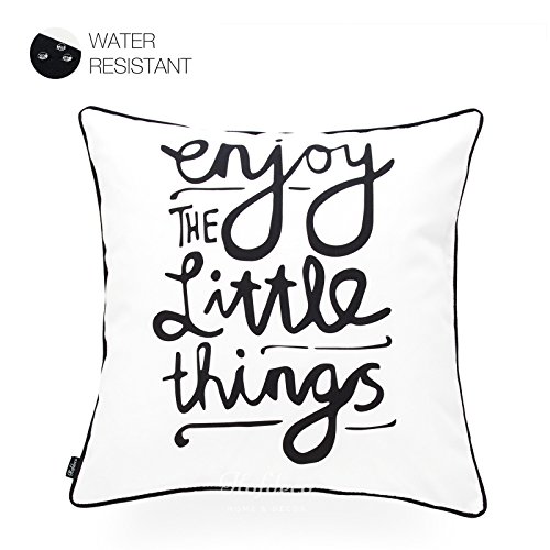Hofdeco Indoor Outdoor Pillow Cover Only, Water Resistant For Patio Lounge Sofa, Yellow Black Triangle Smile Enjoy, 18"X18" 12"X20", Set Of 3 #TOP4