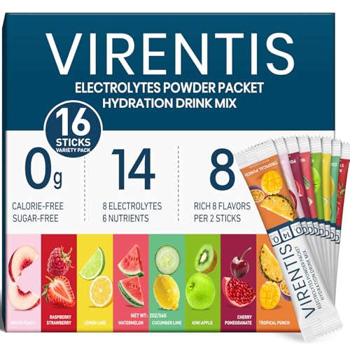 VIRENTIS 16 Sticks Electrolytes Powder Packets Sugar...
