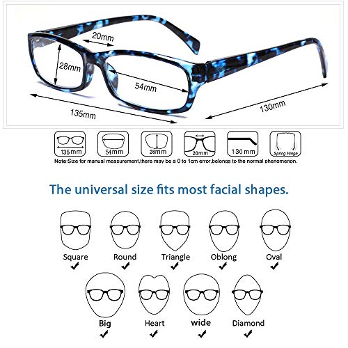 Image of Henotin 5-Pack Reading Glasses Blue Light Blocking Anti Eyestrain Computer Reading Glasses for Women and Men Readers (5 Pack blue, 1.00, Diopters)