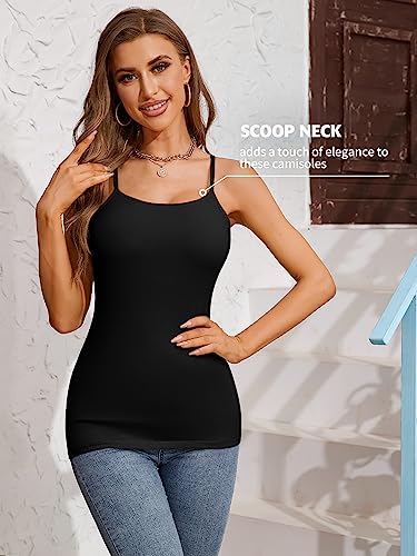 Image of ATTRACO Women 3 Pack Cotton Camisoles with Shelf Bra Adjustable Spaghetti Strap Tank Tops