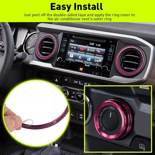 Image of Aluminum Alloy Vent Outer Rings Kit for Toyota Tacoma 2016-2023 (4pcs Pink) - Air Conditioner Vent Trim Rings, Metal Interior Upgrade Accessories