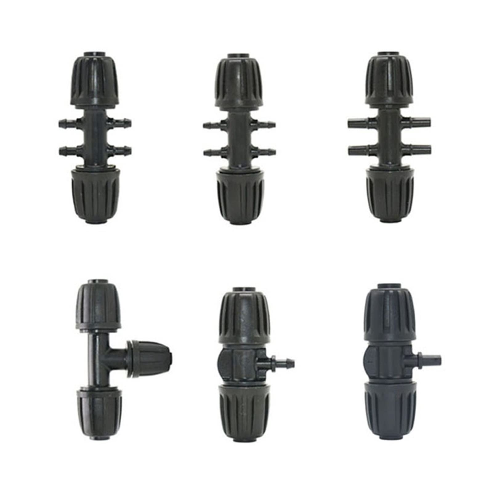 Conexión Deua de Aspersión, Tubería de Polietileno de 16 Mm a Conector en T Reductor de 1/4, 1/8 Y 3/8, Desviador de 4 Vías con Tornillos de Conexión de Riego Dentados de 1/2" a 6 Mm (20 Uni