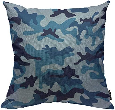 Mugod Blue Camouflage Throw Pillow Cover Sea Water Camouflage Seamless Pattern Decorative Square Pillow Case for Home Bedroom Living Room Cushion Cover 18x18 Inch