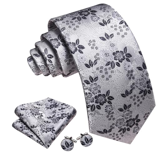 Image of Barry.Wang Men Tie Set Floral Paisley Silk Necktie Pocket Square Cufflinks Formal Wedding Party Business
