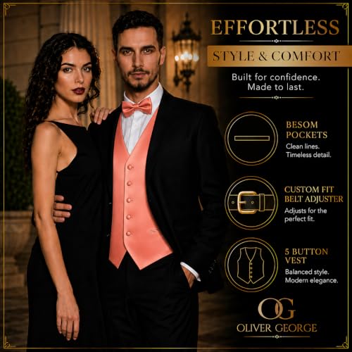 Image of Oliver George 4pc Men's Solid Formal Suit Waistcoat Tuxedo Dress Vest Necktie Bowtie Handkerchief Set for Suit or Tuxedo