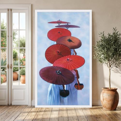 Tableau parasols rouges en toile pour créer un salon zen asiatique