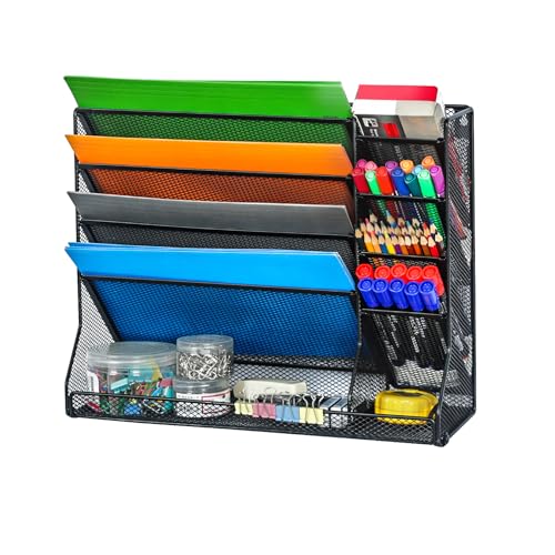Jakyitvi File Organizer Wall Mounted, 4 Tiers Durable Adjustable Metal Desk Organizer, Desktop...