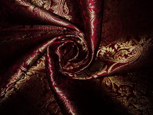 Tissu brocart de soie jacquard floral rouge foncé de 111,8 cm BRO909