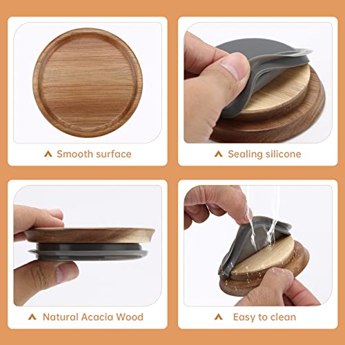 6 Pack Regular Mouth Mason Jar Lids Reusable Canning Lids Acacia Wooden Mason Jar Lids With Airtight Silicone Seal, Brown (6Pcs Regular Lids) #TOP2