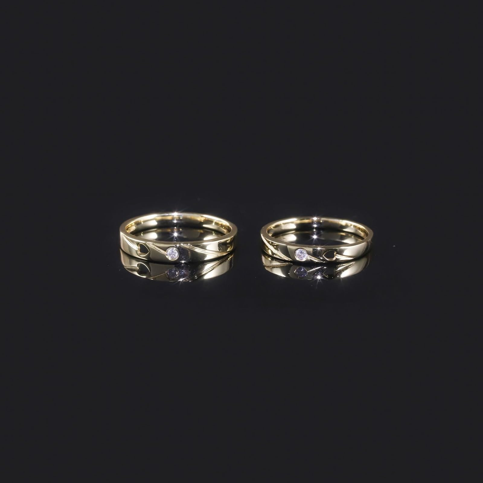 Anillos de oro amarillo de 9 K/14 K/18 K para mujer, oro, alianzas de pareja con corazón a juego y moissanita solitaria