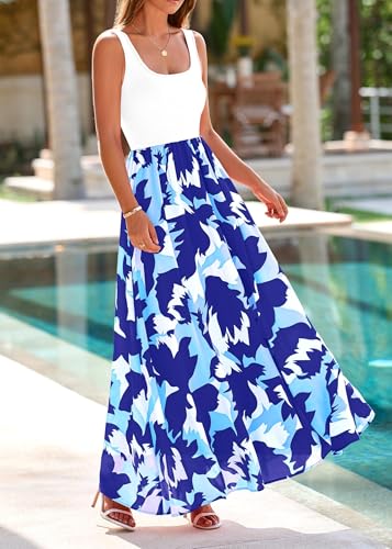 Image of KIRUNDO Women Summer Sleeveless Boho Floral Maxi Dress 2026 Scoop Neck Tank A Line Flowy Beach Vacation Resort Wear Sundress