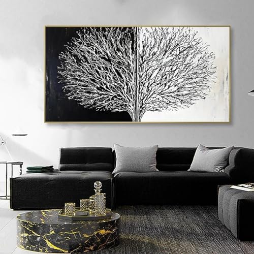 Affiche arbre abstrait noir et blanc 30x60cm pour salon