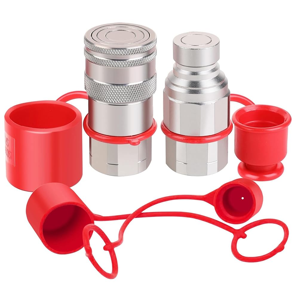Ctrlzs 1/2Inch Npt Skid Steer Hydraulic Couplers, Flat Face Quick Connect Fittings With 2Pcs Dust Covers
