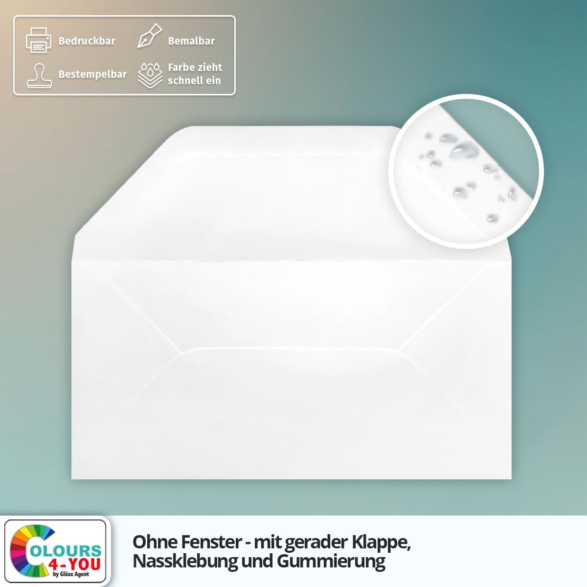 250 Briefumschläge DIN Lang Weiß - 11,0 x 22,0 cm - Kuverts mit 80 g/m² - Nassklebung mit gerader Klappe - Umschläge ohne Fenster - Colours-4-you