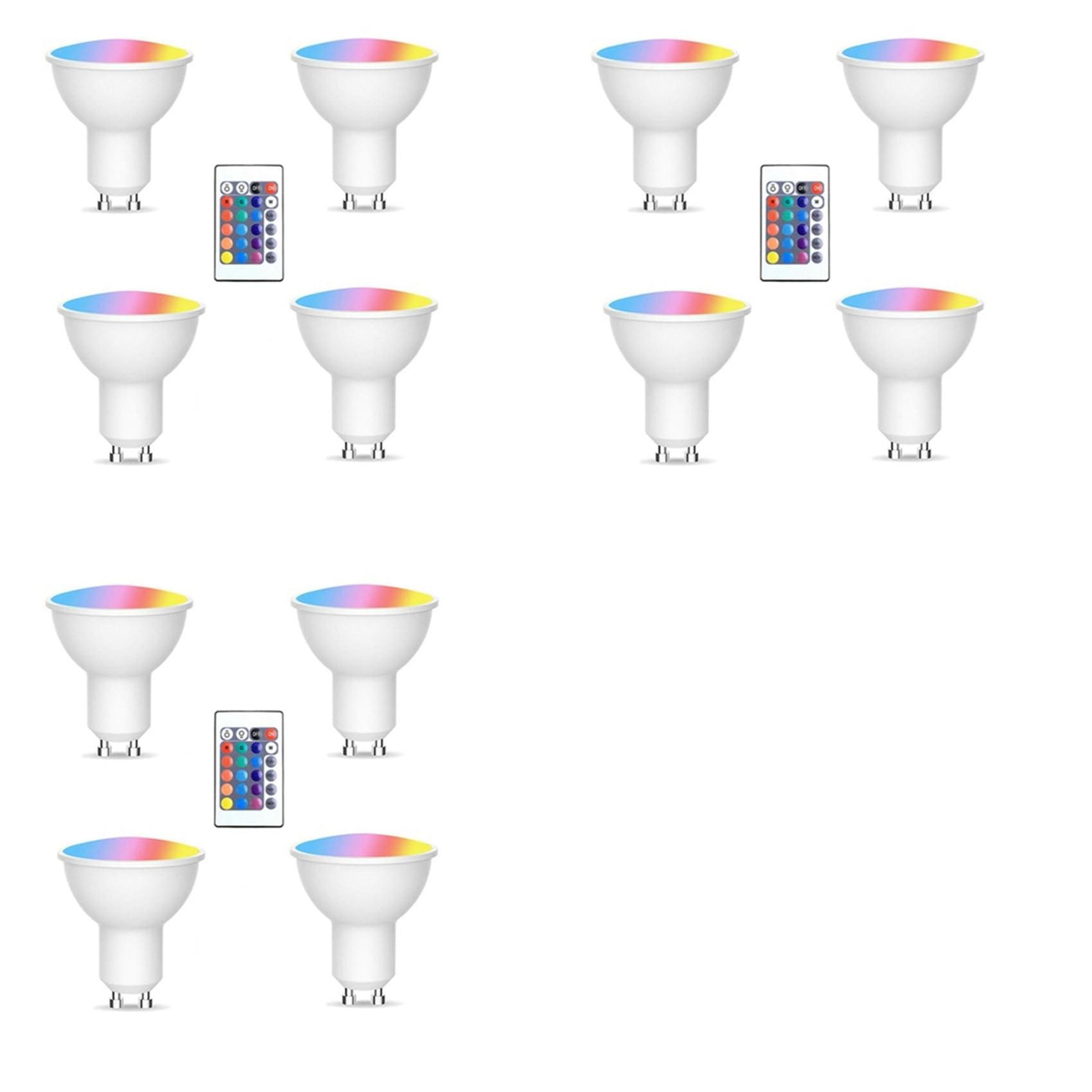 Pack de 12 bombillas GU10 con 3 mandos a distancia, luces de 17 colores regulables