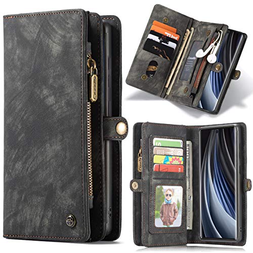 CaseMe Leder Note20 hülle, magnetisch Flip Folio Lederhülle Wallet Handyhülle für Samsung Galaxy Note 20 6.7 Zoll Ständer Cover, 13 x Kreditkarte Slots, 2 in 1 Abnehmbare zurück hülle (schwarz) Cover
