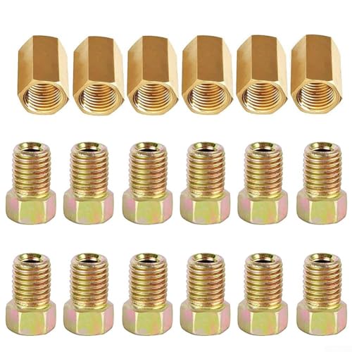 Vidonergy Accesorios de línea de freno, 18 piezas de tuercas de latón de 3/8 pulgadas de 24 roscas para tubo de línea de freno de 3/16 pulgadas, unión de llamarada invertida compatible con sistemas de
