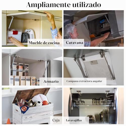 Miniatura 8 de Zfyq Pistones A Gas, 2pcs Hidráulico Muebles Cocina Amortiguador Puertas Elevables 80n 8kg Bisagras Resortes Armario Con Tornillos