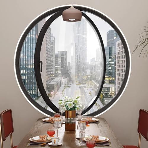 HEFJIAYCIQ Round Rotating Tempered Glass Windows, 360° Rotatable Aluminum Alloy Ventilation Windows, Porthole Window for Bathroom, Kitchen, Playhouse Decor,Black 3,55cm/21.6in