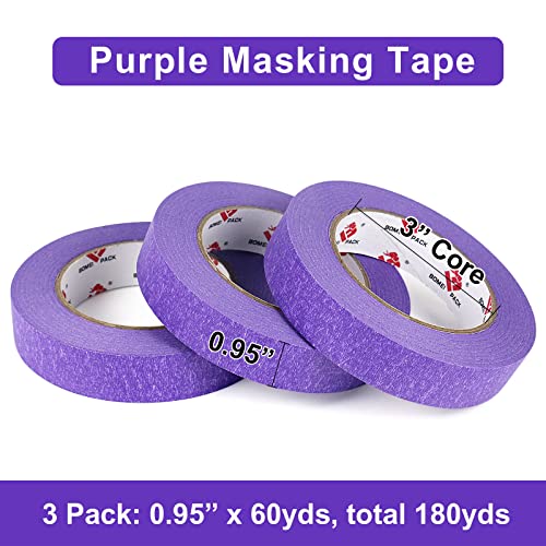 Bomei Pack 3 Pack Purple Painters Tape 0.94-Inches X 60 Yards, 14 Day Easy Removal Decorative Marking Masking Tape For Painting, Labeling, Diy Crafting, Decoration And School Projects #TOP1