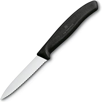 Victorinox 3.25 Inch Swiss Classic Paring Knife with Serrated Edge - Dishwasher Safe Non-Slip Handle, Spear Point, Black