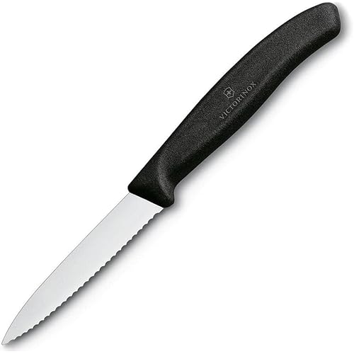 Victorinox 3.25 Inch Swiss Classic Paring Knife with Serrated Edge, Spear Point, Black