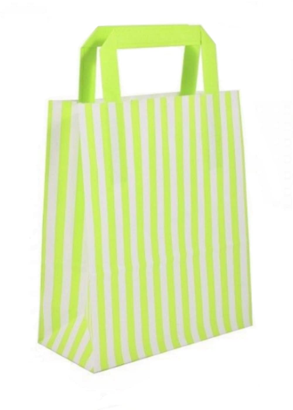 20 Candy Stripe Flat Handle Bags - Birthday Party Paper Gift Bag - Select Your Colour 22x18x8CM (Green) — image 1