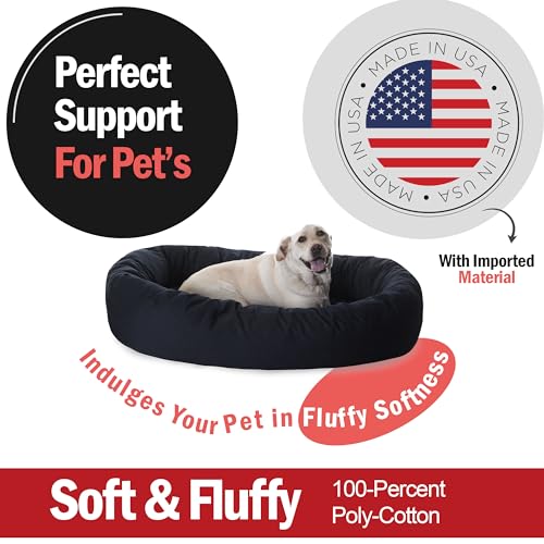 Image of Majestic Pet 52 Inch Bagel Calming Dog Bed Washable - Cozy Soft Round Pet Bed with Spine Support for Dogs to Rest their Head - Fluffy Donut Puppy Bed 52x35x11 (Inch) - X-Large - Black