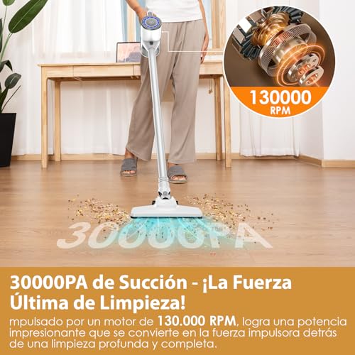 VersLife Aspiradora sin Cable S6PRO,30KPa Potente Aspirador Escoba Inalámbrico,Diseño Sin Enredos,30 min de Autonomía,Filtración HEPA,Ligera,para Pelo de Mascota y Suelo - imagen 2