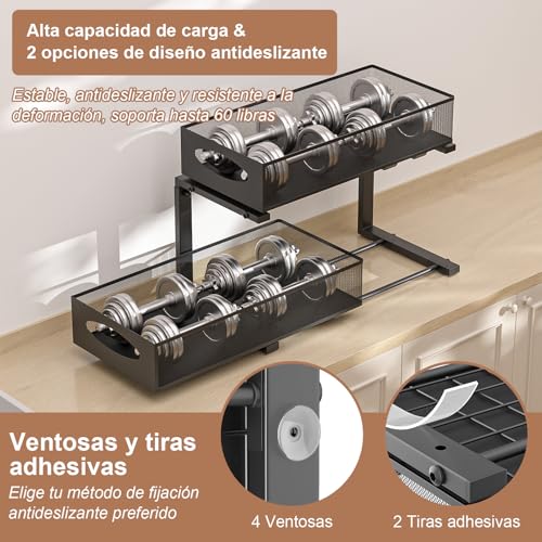 Miniatura 3 de Putinei Organizador Bajo Fregadero,2 Niveles Organizador Fregadero,Altura Ajustable,Estanteria Bajo Fregadero Extraible,Organizador Cocina Para Cocina, Baño, Negro,1 Pieza