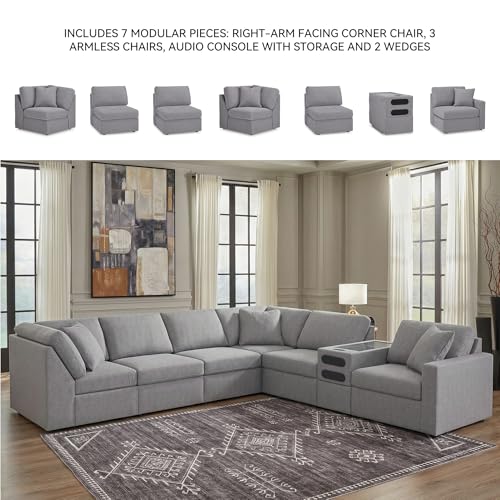Image of Signature Design by Ashley Modular Sectional with Audio Console, Grey