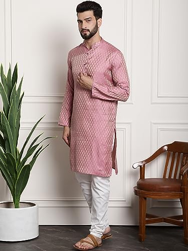 Image of SOJANYA(Since 1958 Men's Silk Blend Paisley Design Kurta & Off-White Churidar Pyjama Set