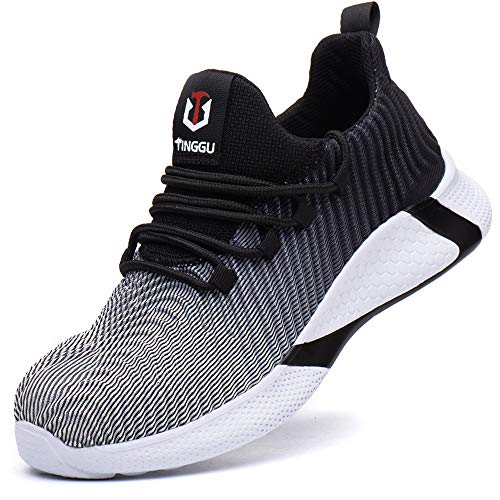 Zapatos de seguridad de los hombres de las mujeres ligero de acero del dedo del pie gorras entrenadores zapatos de trabajo transpirable protectora zapatillas, color Gris, talla 42 1/3 EU Cover
