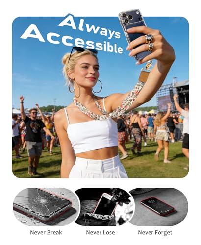 Image of Yonlevres Phone Lanyard Crossbody Strap Wrist Neck Adjustable Women Flower | Cell Phone Lanyard for Travel Cruise Daily, Hands-free, Fit Keys ID Badge, for Full-coverage Phone Case, Accessories, Gifts