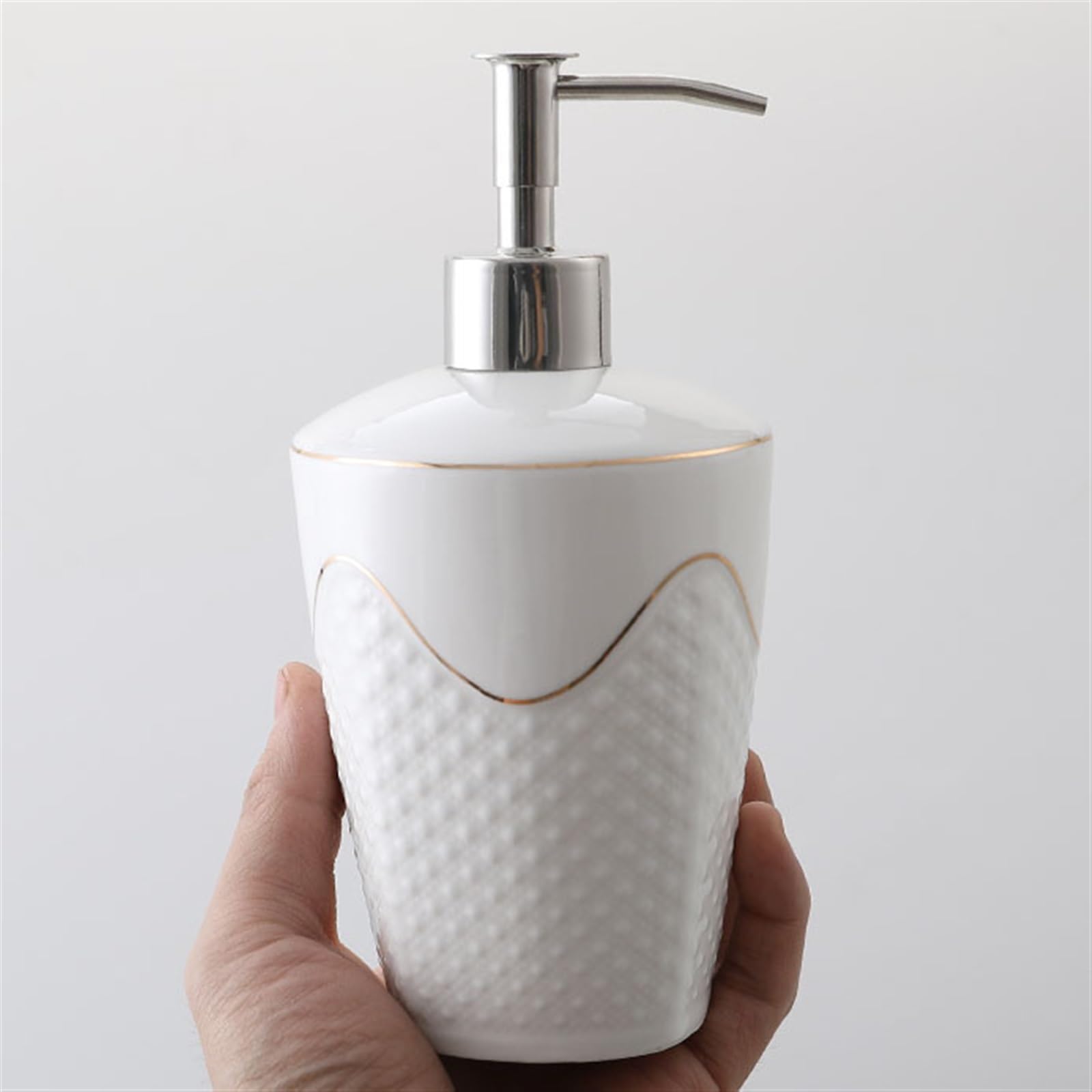 Dispenser di sapone Dispenser di sapone, bottiglia di sapone in ceramica per shampoo, bagnoschiuma e olio da massaggio, pompa di sapone a forma di punto per toeletta (460 ml/15,55 oz) accessori da