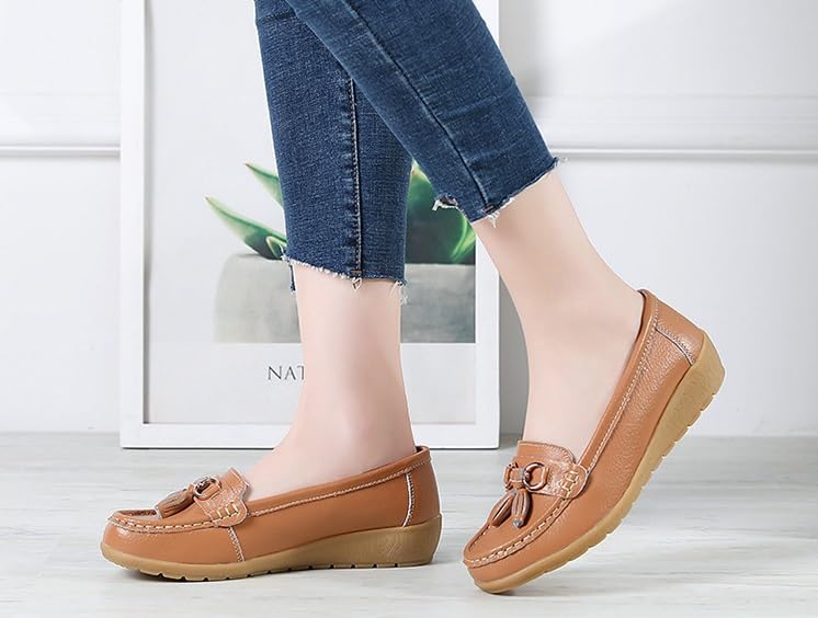 PD5272-B Mocasines planos sin cordones para mujer con borla y detalle de hebilla de metal, zapatos casuales estilo mocasín