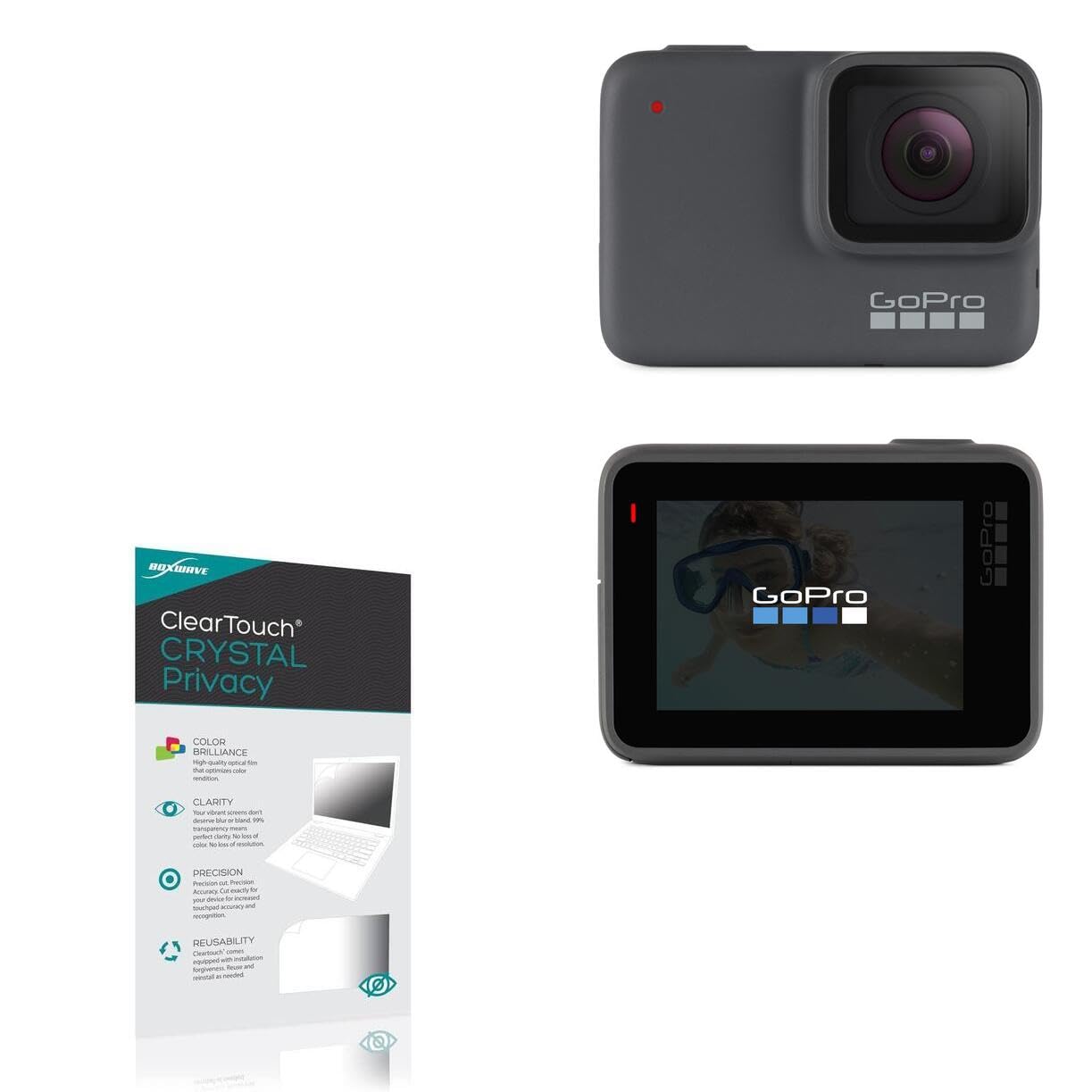 BoxWave Screen Protector Compatible with GoPro Hero 7 Silver - ClearTouch Crystal Privacy (2-Pack), Privacy Screen Protector Flexible Film Clear