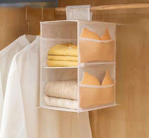 SHUUL 吊り下げ収納 吊り下げ式衣類収納袋 ハンガーポールホルダー ワードローブ カバン収納袋ク大容量 折りたたみ 水洗い可能 透明素材 PVC 衣類ラッ1個 (White-2段)